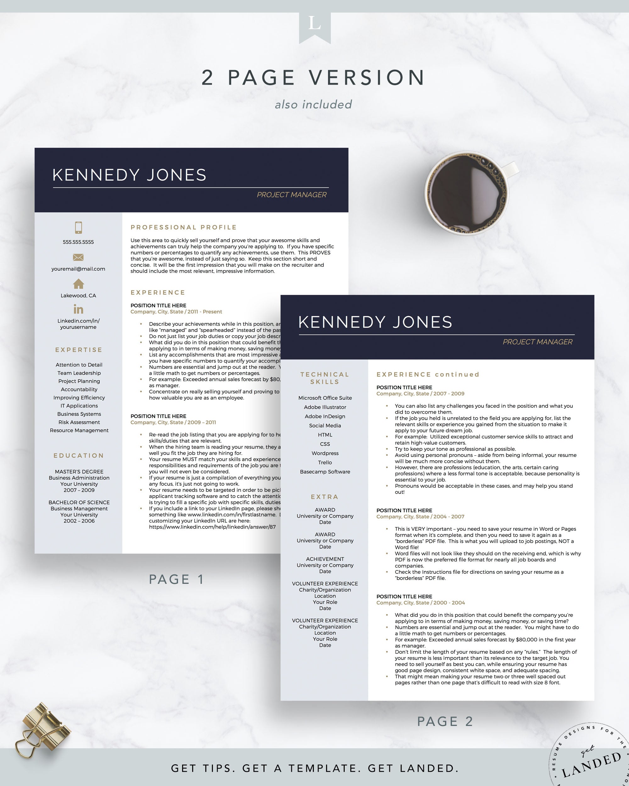 Project Manager Resume Template for Word and Pages | The Kennedy