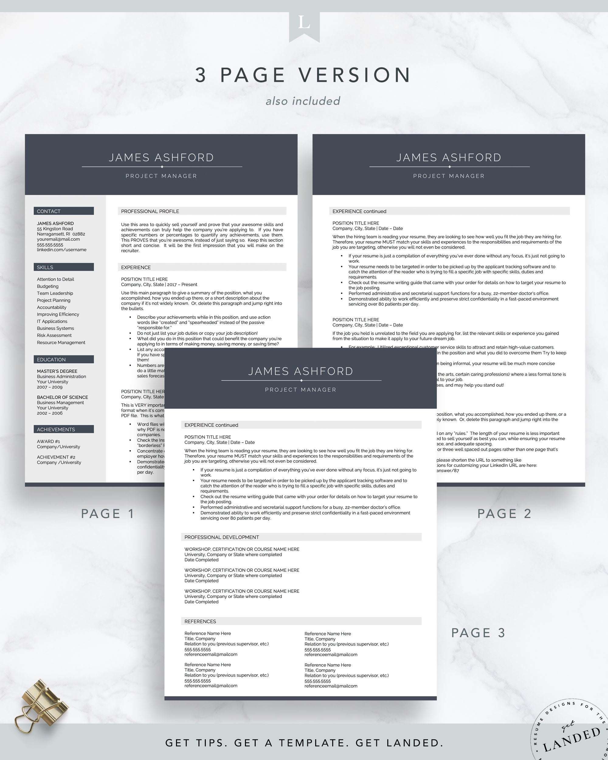 Professional Resume Template for Word and Pages | The Ashford