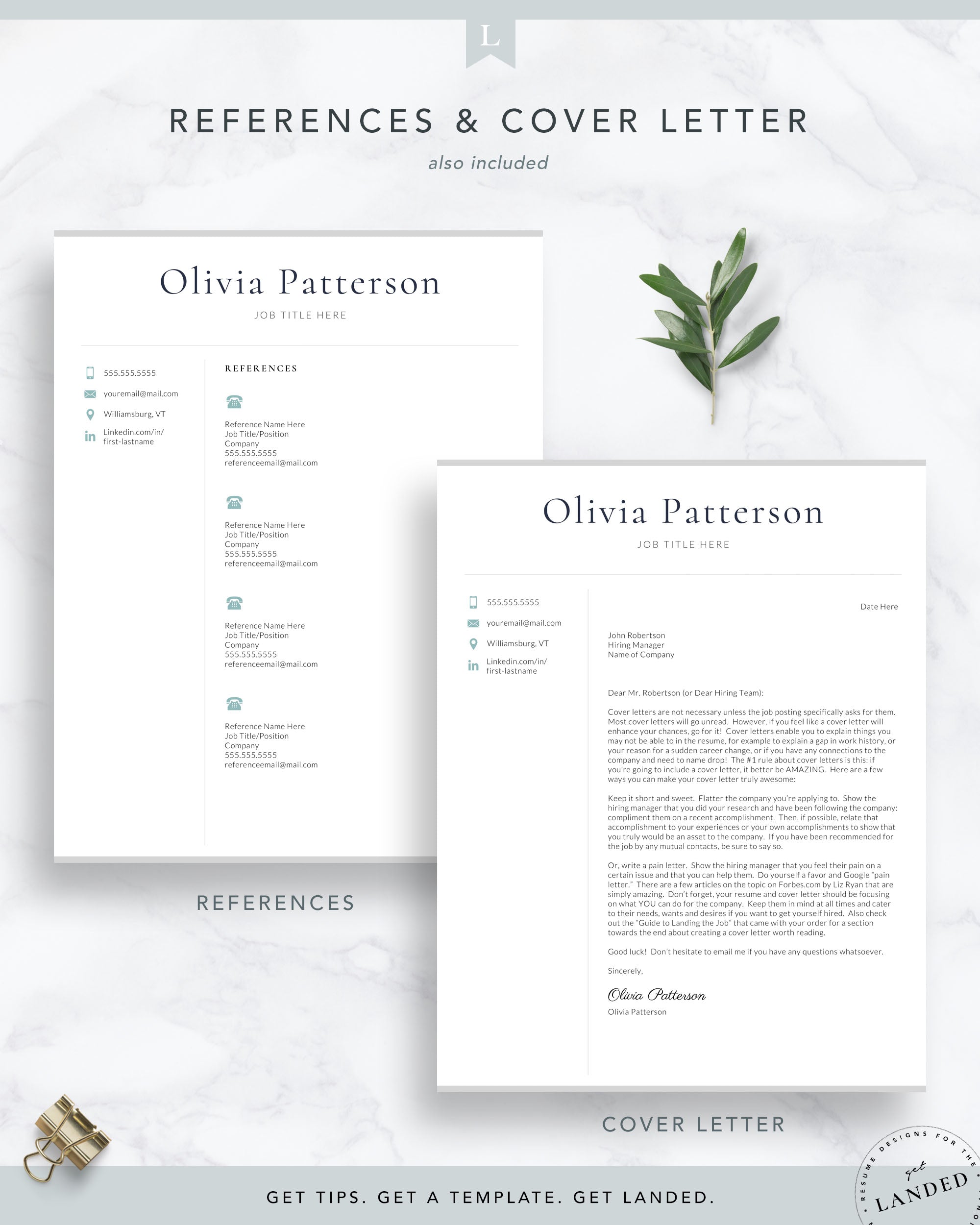 Resume Template with Photo for Word and Pages | The Olivia