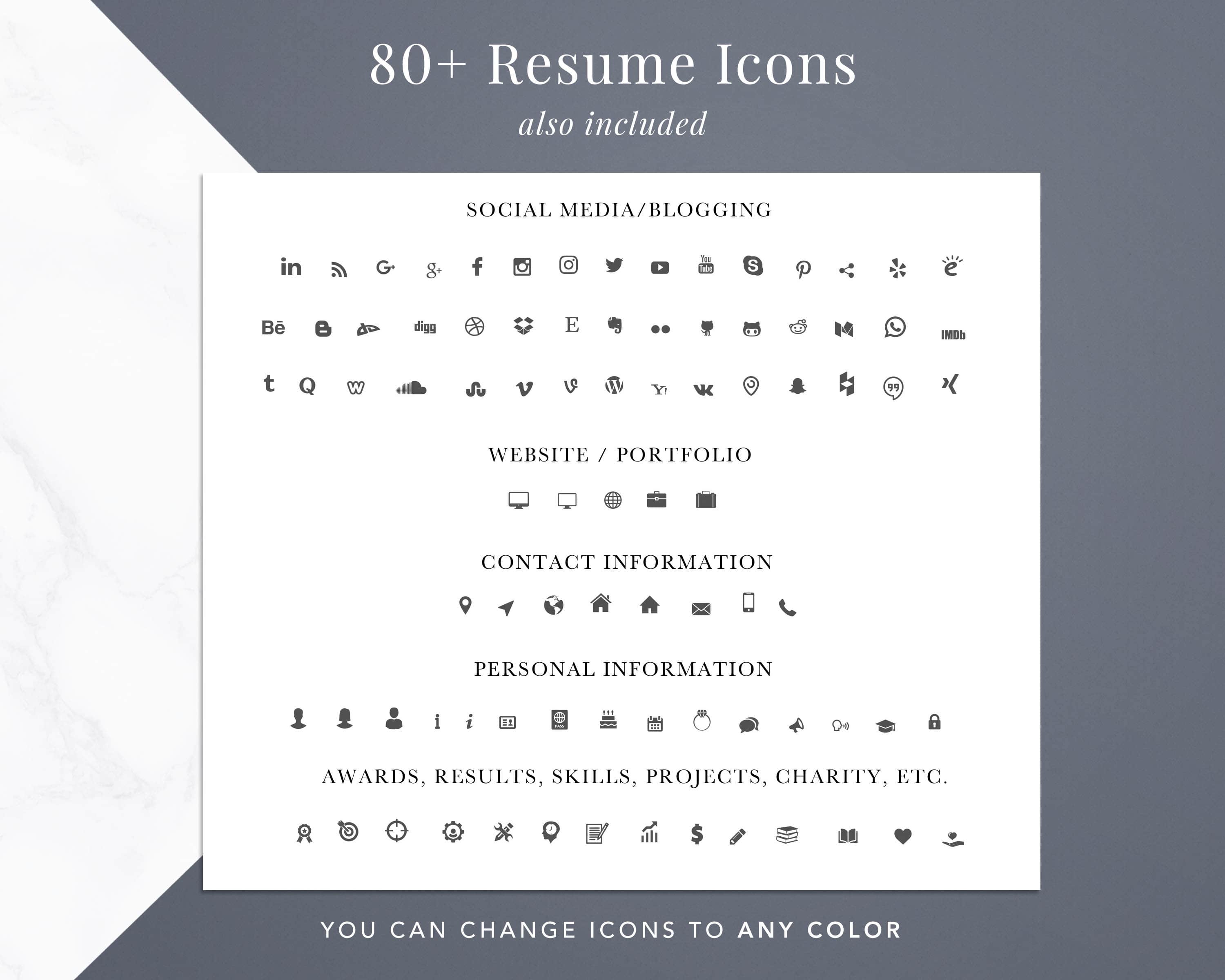 Resume Icons Pack, email phone address icons, linkedin icon for resume