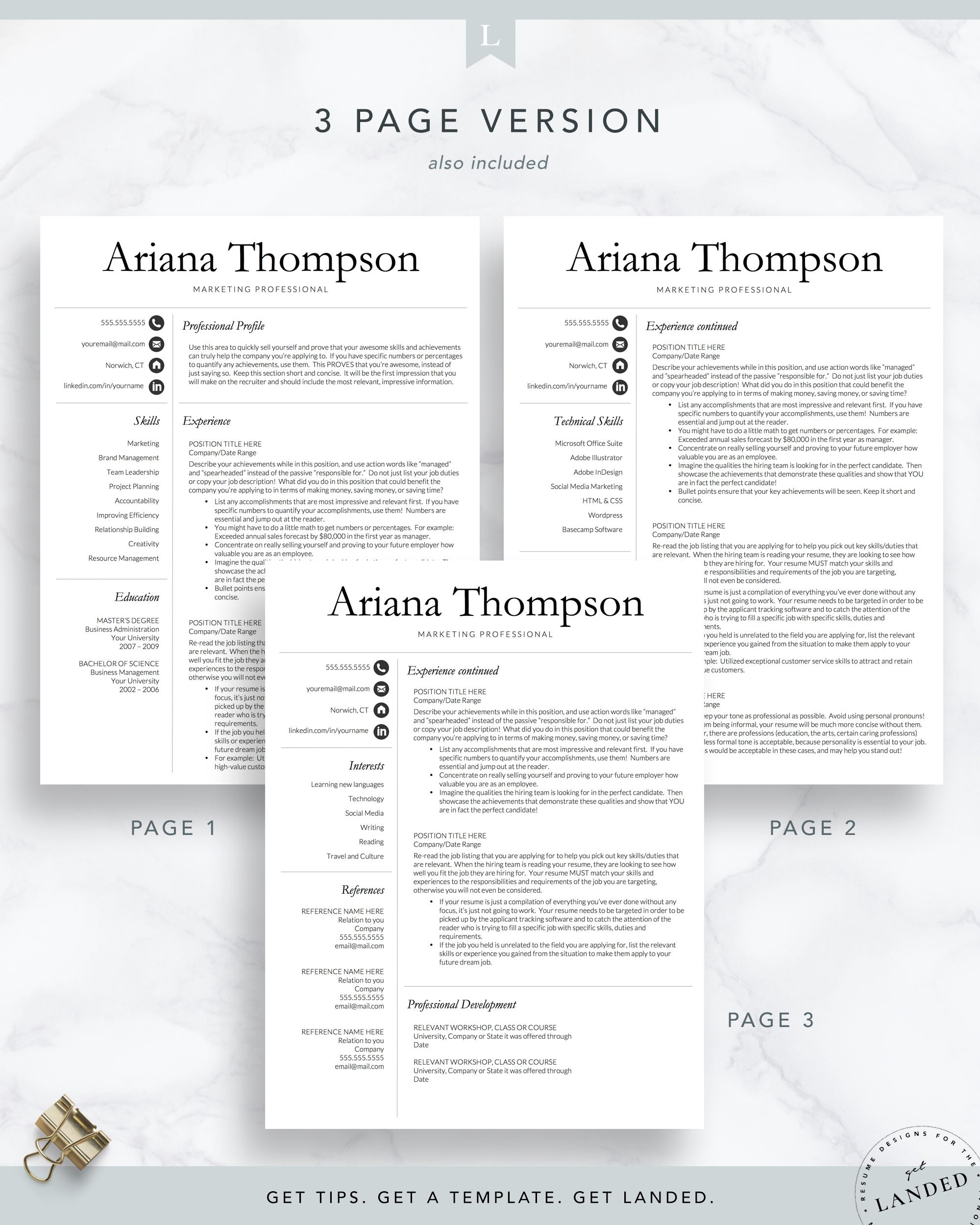 Simple, Professional Resume Template for Word and Pages | The Ariana