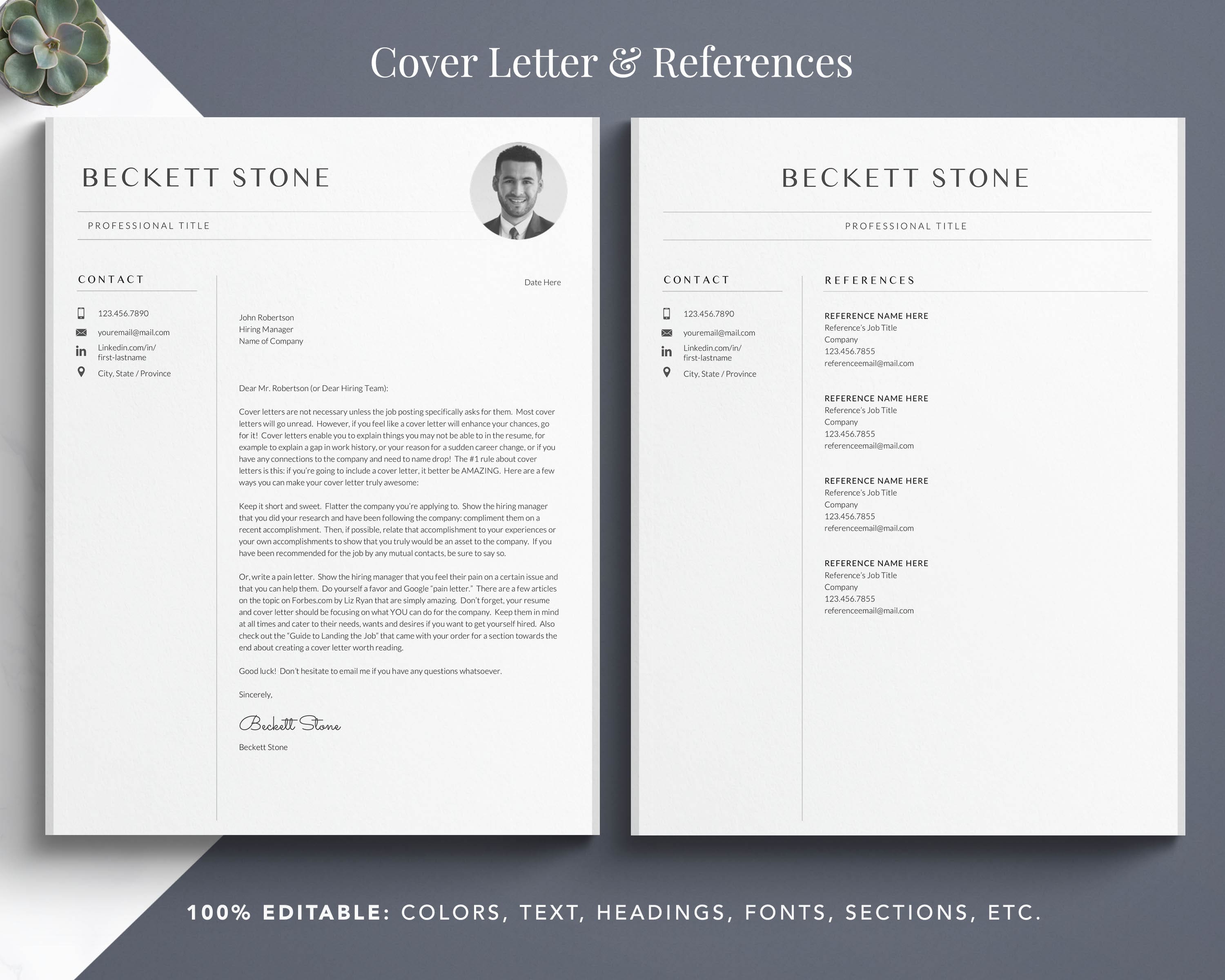 Resume and Cover Letter Template, CV Cover Letter Template