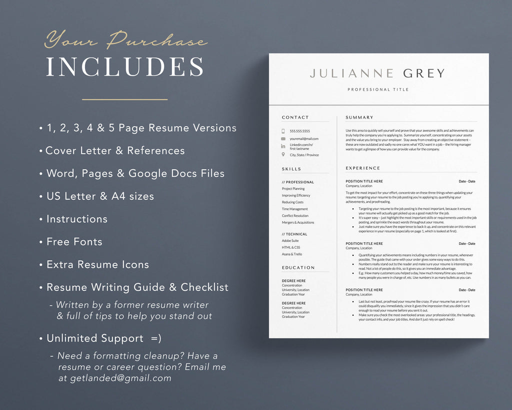 Two Column Resume Template for Google Docs, Word & Mac Pages Get Landed