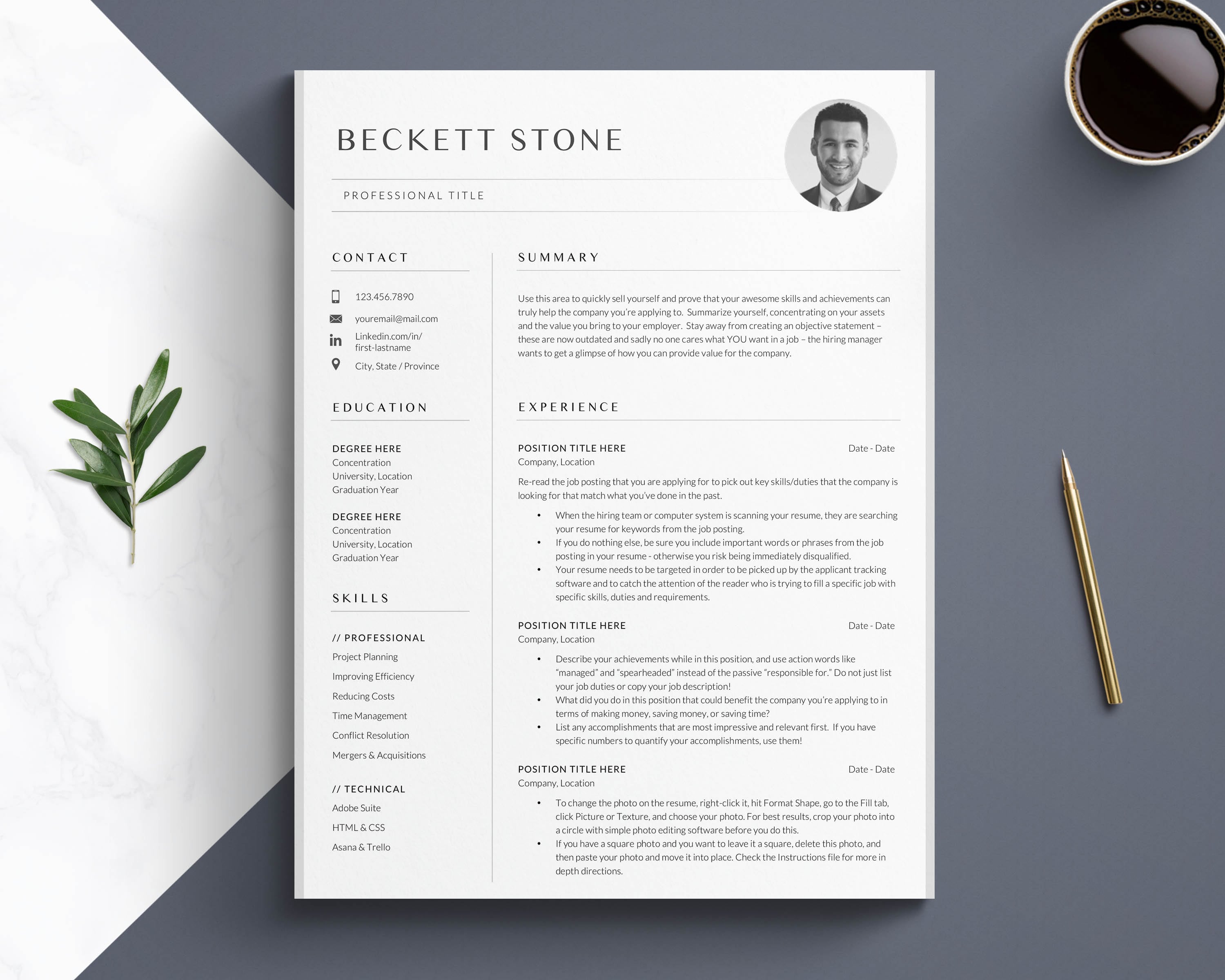 CV Template, Resume Template with Photo