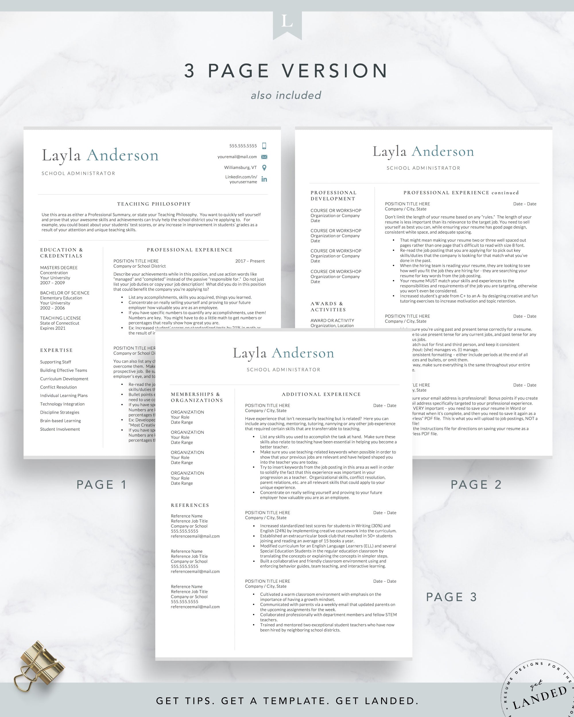 Teacher Resume Template, School Administration Resume Template | The Layla