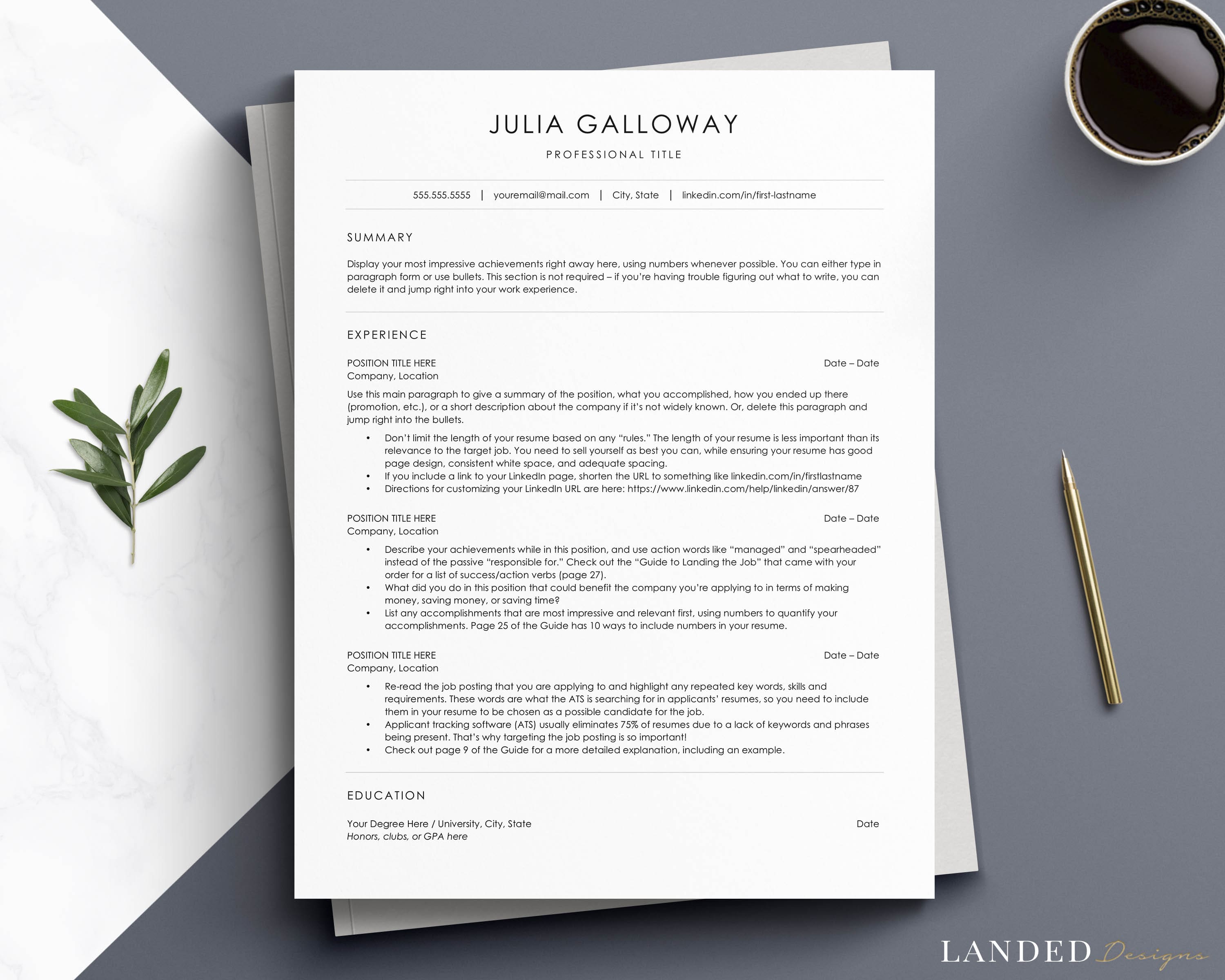 Simple Resume template for word and google docs 