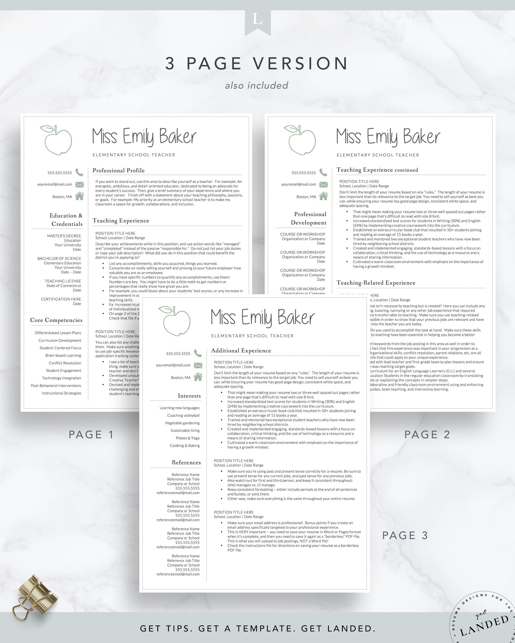 Elementary Education Resume Template, Teaching Resume | The Emily Baker