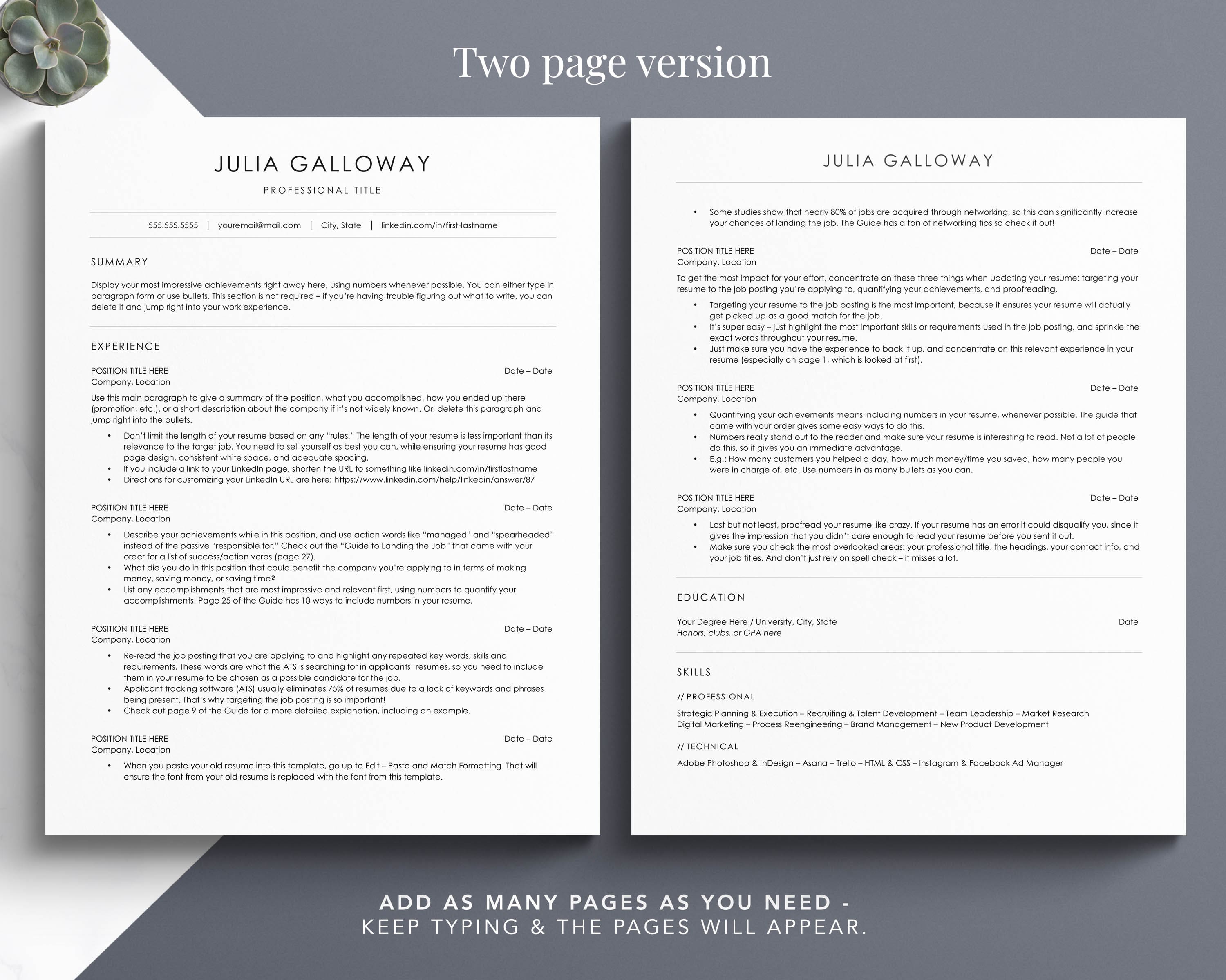 Simple CV Template for Word, Apple Pages, Google Docs, OpenOffice